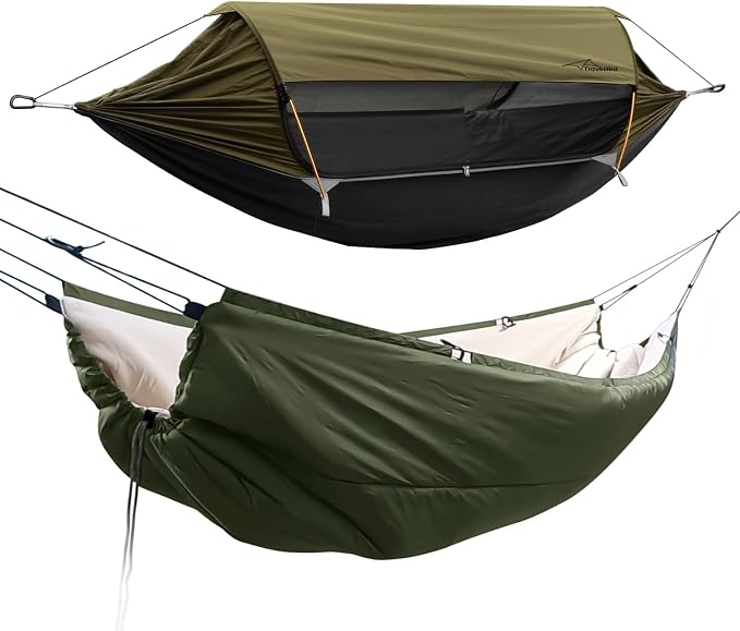 Camping Hammock Tent with Hammock Underquilt, Lightweight Hanging Hammocks Tree Straps, Portable for Hiking, Backpacking