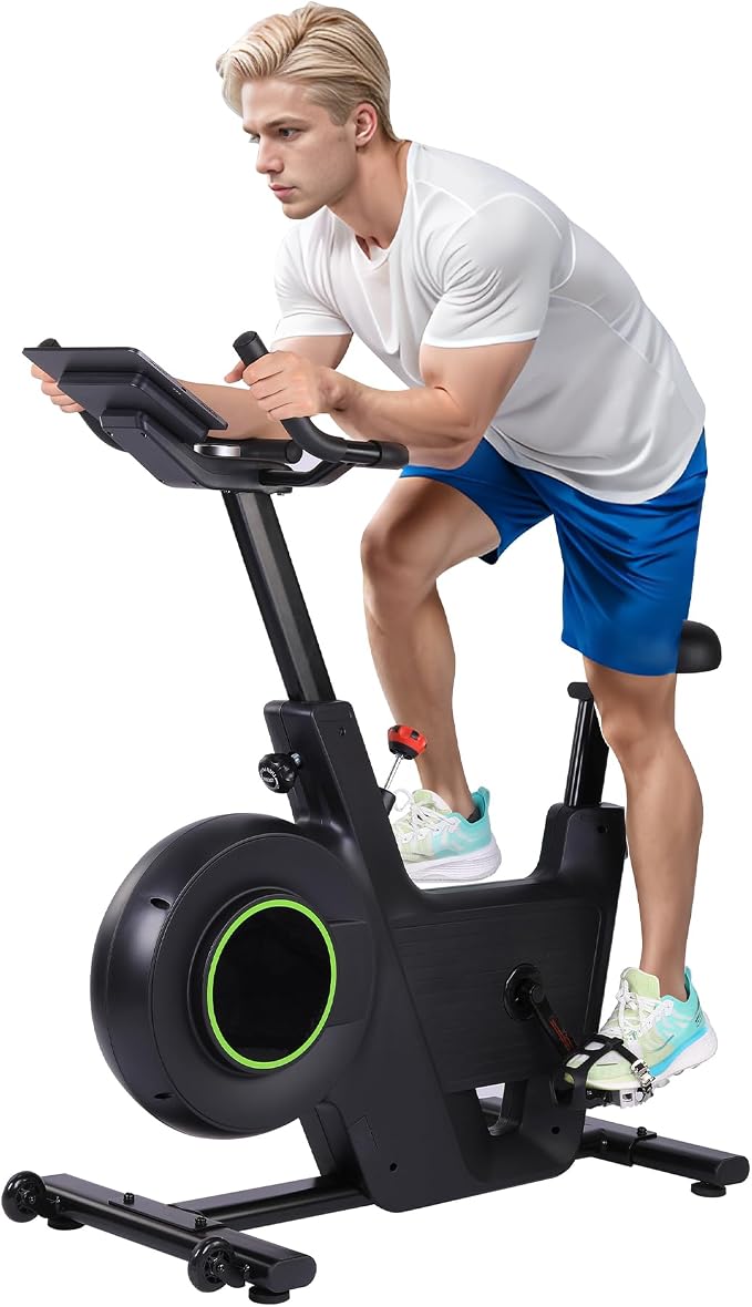 Exercise Bike, Magnetic Indoor Cycling Bike with 28Lbs Flywheel & Smart Resistance, 276LBS Capacity Stationary Bike with LCD Monitor, IPad Mount & App Connectivity