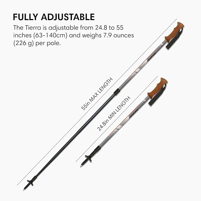 Fizan Tierra Trekking Poles – 8 oz, Ultralight, Backpacking, Thru Hiking Poles, Adjustable, Collapsible, Customized Fit, Cork Grips, Aluminum Walking Sticks