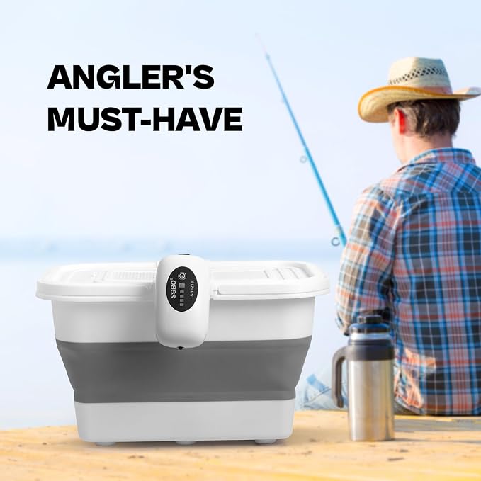 VEYWANE Live Bait or Fish Bucket with Aerator, 14 Quarts Multi-Function Collapsible Fishing Container Box with Rechargeable Air Pump