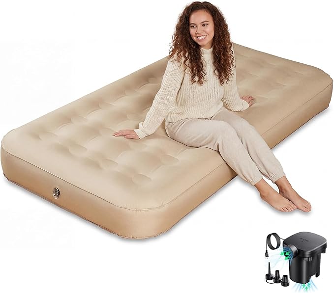Twin Air Mattress with Fast Inflation Pump, Air Mattress - Leak-Free & Odorless Inflatable Bed for Travel and Guests, Supports up to 650 lbs - Ideal for Camping and Home, 8" Height