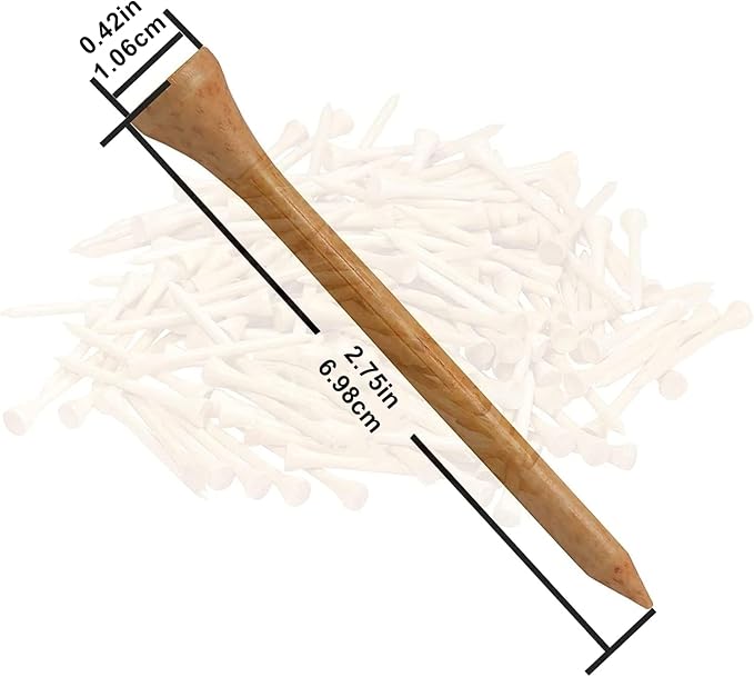 1000 Pcs Per Pack Natural Bamboo Golf Tees. 2.75 Inch (7cm) Length Stronger Than Wood No Side Spin Friction. PGA Approved for Professional Player's Tournament or Beginner's Trainning.