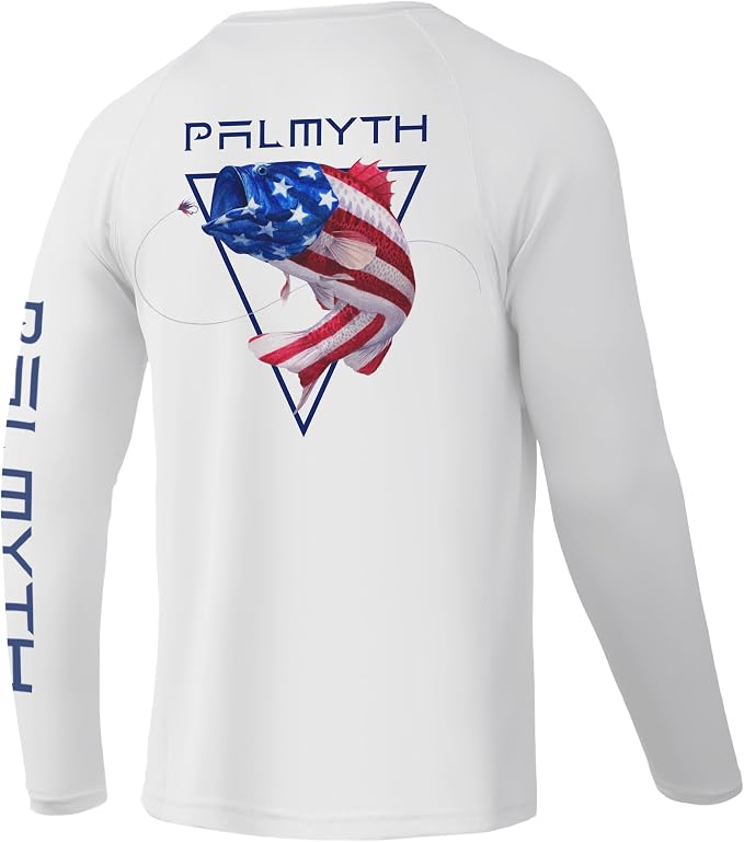 Palmyth Fishing Shirts for Men Long Sleeve UPF 50+ T Shirt Sun Protection | Quick Dry, Sun Protection, Myth-Cool Fabric, Fish Print, Moisture Wicking, Stretchy, Breathable, Fishing,Boating,Outdoor Wear