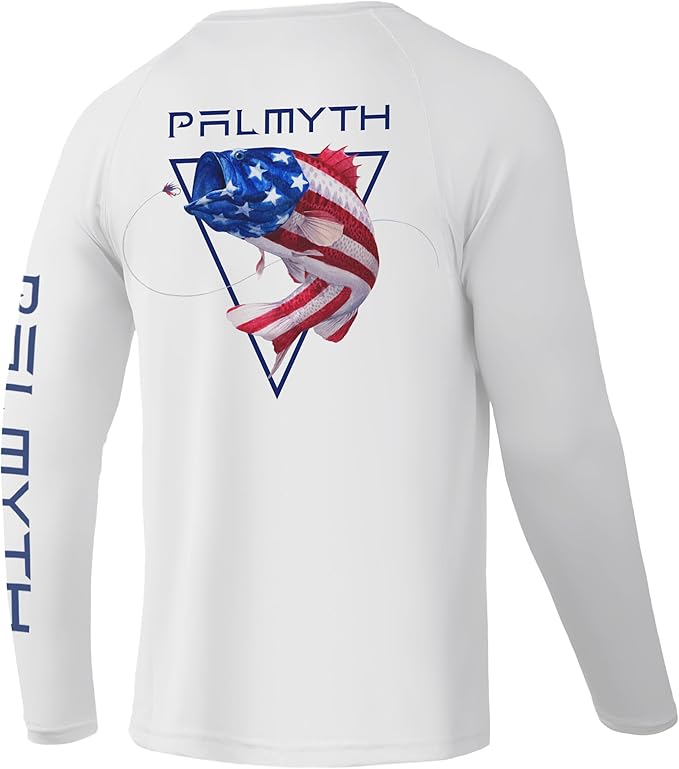 Palmyth Fishing Shirts for Men Long Sleeve UPF 50+ T Shirt Sun Protection | Quick Dry, Sun Protection, Myth-Cool Fabric, Fish Print, Moisture Wicking, Stretchy, Breathable, Fishing,Boating,Outdoor Wear