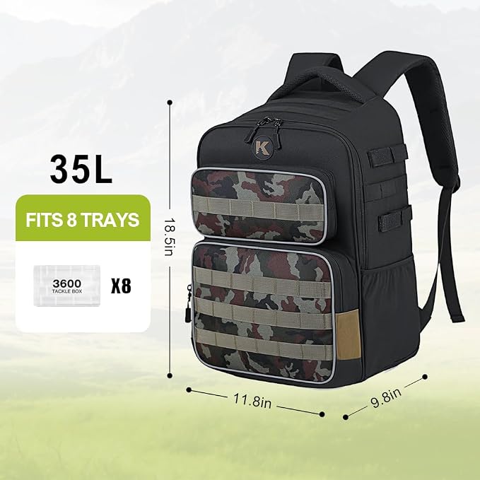 Fishing Backpack with Rod Holder Lightweight Water Resistant Tackle Backpack for Freshwater or Saltwater Large Storage High-Performance Fishing Bag