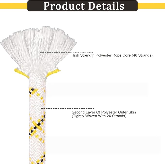 Arborist Rope Climbing Rope 48 Strands Polyester Rope(1/2in x 150ft) for Climbing Tree Swing Pulling Sailing