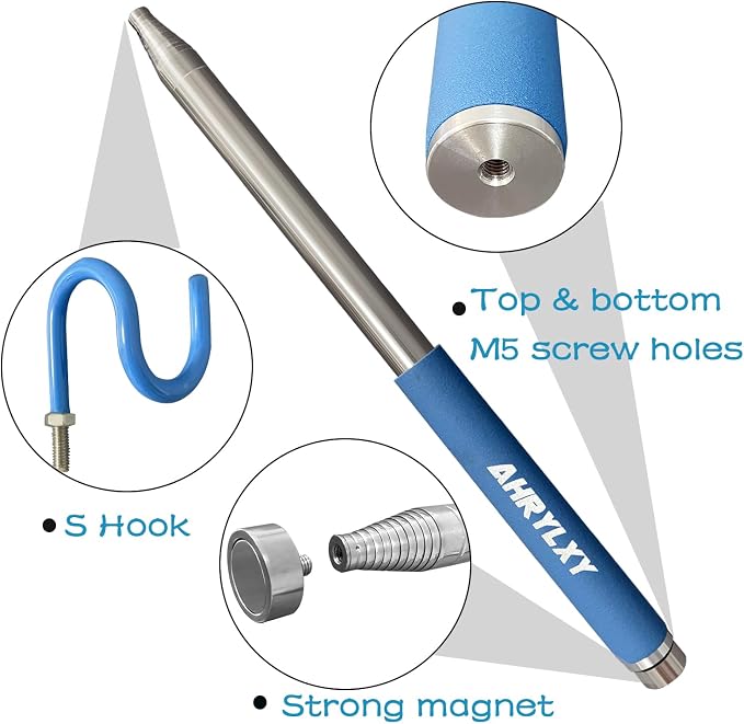 10 FT Telescoping Pickup Tool Magnetic Pole with Hook, Telescopic Push Pull Rod Wire Reacher Grabber Disc Golf retriever, Telescopic Magnetic Pick-Up Tool