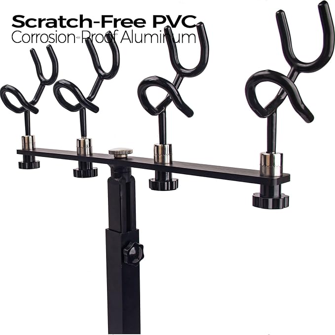 Aluminum Spider Rigging Rod Holder for Boat - 4 Pole Crappie Fishing Rack, Heavy Duty 6063-T5 Marine Grade Aluminum, 16.5"-30.5" Adjustable Height Square Tube Support for Catfish & Trolling