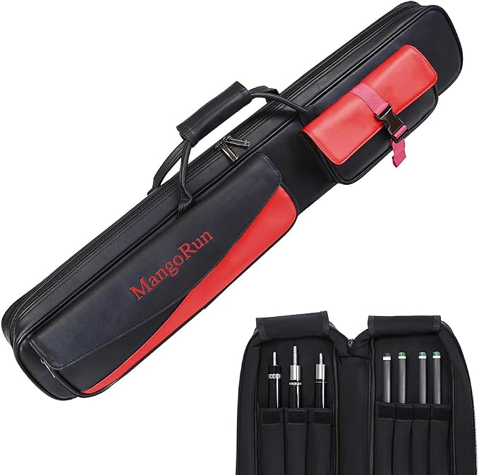 7-Hole PU Leather Pool Cue Case – Holds 3 Butts + 4 Shafts + Extension, Dual Accessory Pockets, Padded & Water-Resistant Billiard Cue Bag