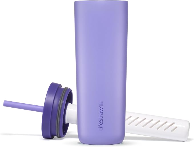 LifeStraw Go Series Tumbler – Double Wall Insulated Stainless Steel Water Filter, Thistle Purple, Designed for Everyday Use, Removes Bacteria, Parasites, Microplastics, and Improves Taste