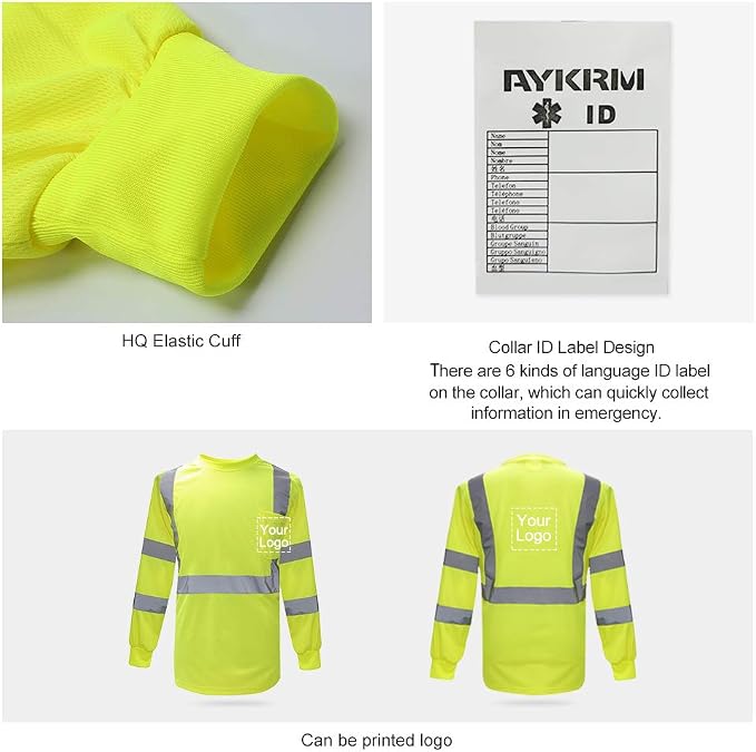 A-SAFETY Safety Shirt,High Visibility Work T Shirt Long Short Sleeve Class 3 (XS-6XL)