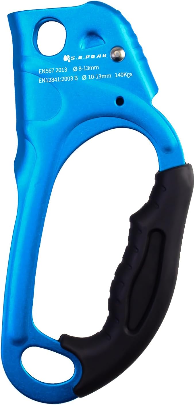 UIAA & CE Certified Climbing Rappelling Equip Hand Ascender Left Right Hand for 8-13mm Rope 4kN