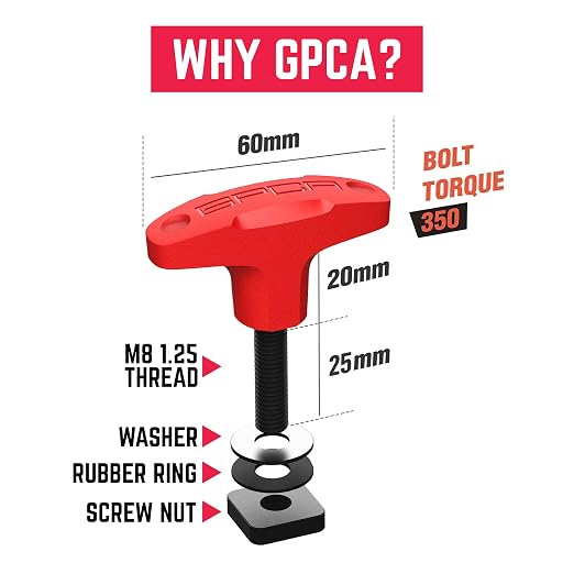 GP Anchor Thumbscrew & D-Plate Set, 6 Tie Down Anchor Bolts w/Screw Nuts & 6 D-Plates for Fast Jeep Top Removal Lift, Truck Tie Downs Jeep Wrangler Accessories for 4xe, JK JL & YJ, M8-1.25 Screw, Red