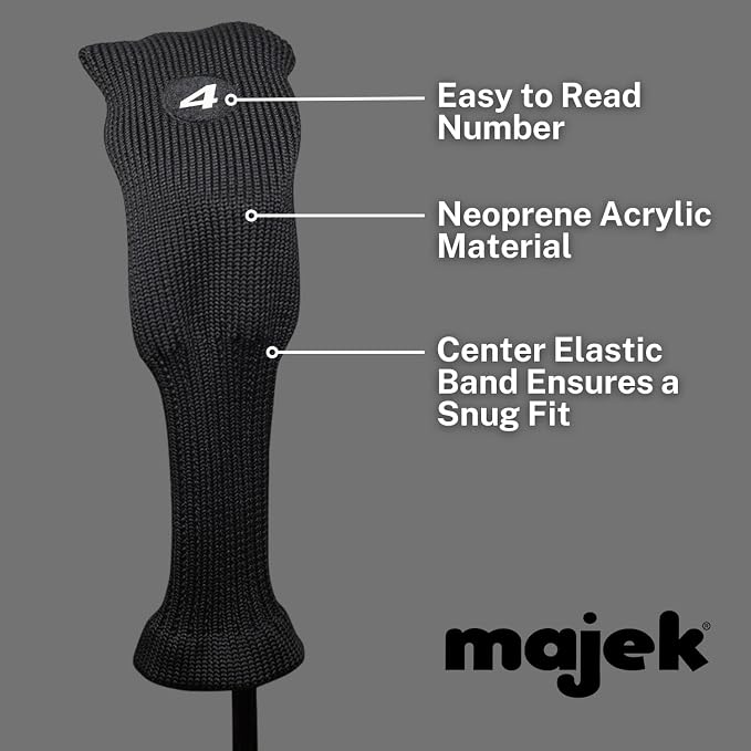 Majek All Hybrid Head Cover Golf Club Black Sleek Tight Fit Headcover Set 4-PW Acrylic Head Covers 4 5 6 7 8 9 PW Easy to See Large White Embroidered Numbers