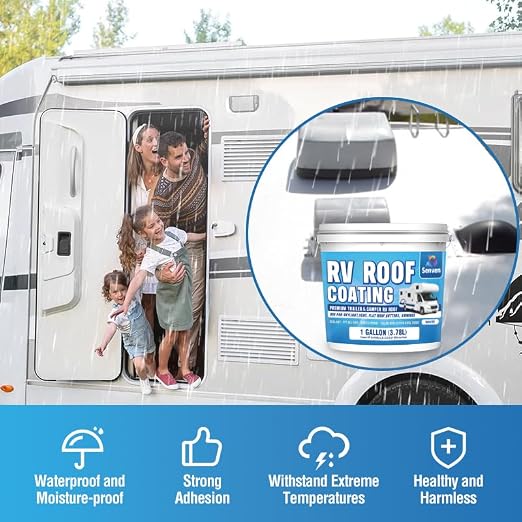 RV Roof Sealant RV Roof Coating RV Roof Sealant White 1 Gallon Waterproof Solar Reflective & Leak Repair for Trailers Campers Motorhomes