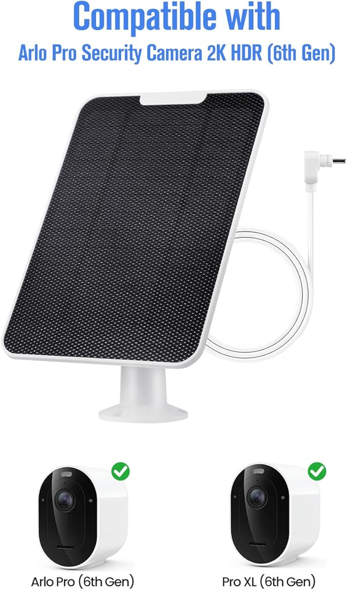 Solar Panel Charger Compatible with Arlo Pro 6/6 XL, 6V 5W Solar Panel for Arlo Pro Security Camera 2K HDR (6th Gen, 2025 Release), IP65 Weatherproof, USB-C Plug, 9.8ft Cable Secure Wall Mount, 3 Pack