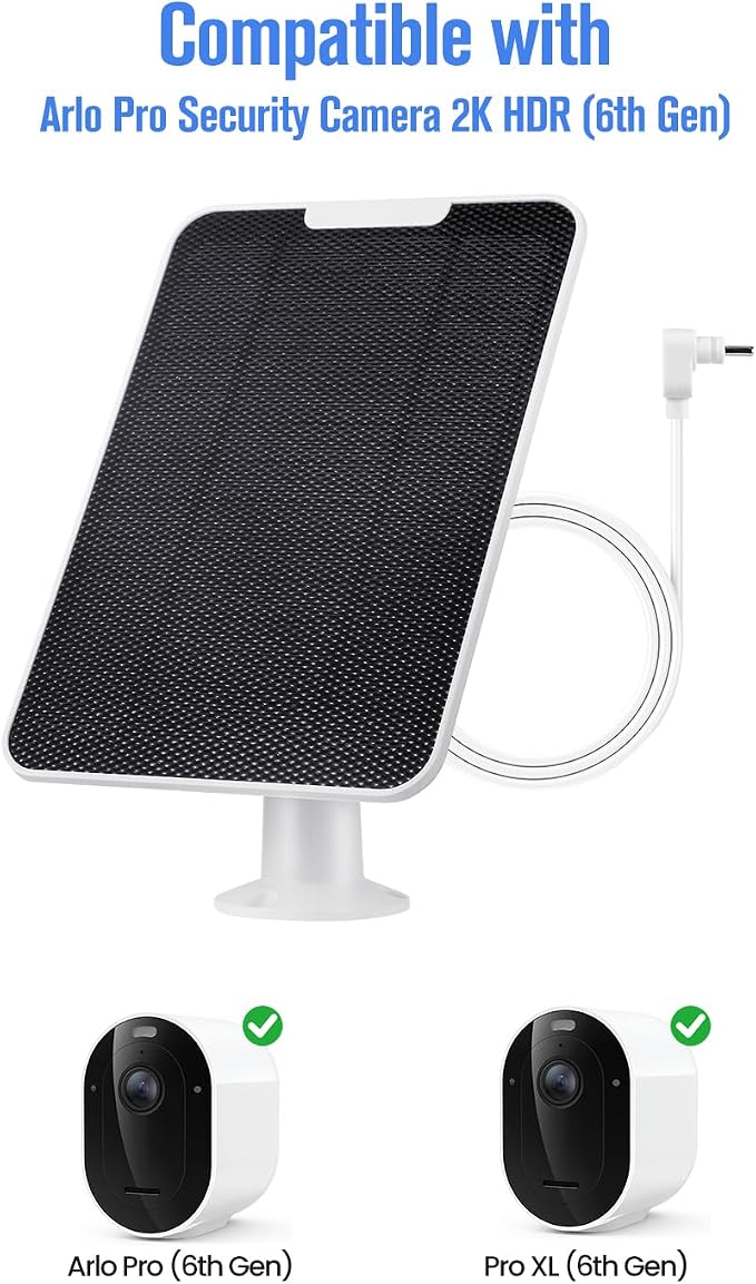 Solar Panel Charger Compatible with Arlo Pro 6/6 XL, 6V 5W Solar Panel for Arlo Pro Security Camera 2K HDR (6th Gen, 2025 Release), IP65 Weatherproof, USB-C Plug, 9.8ft Cable Secure Wall Mount, 2 Pack