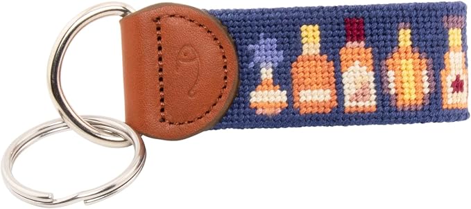 Leather Hand-Stitched Needlepoint Key Fob or Key Chain