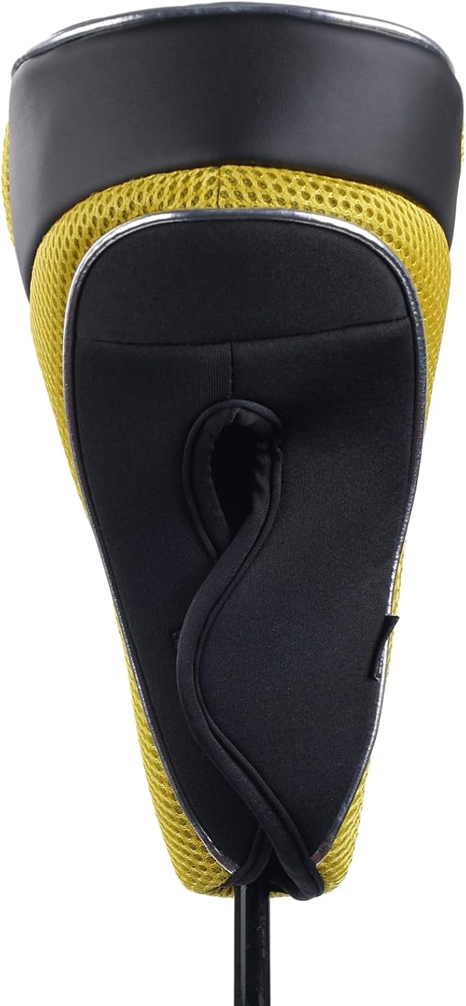 Andux Golf Wood Club Head Covers with Hook & Loop Set of 3 | for 460cc Driver Fairway Short Neck Faux Leather and Nylon-mesh Embroidery thread Number