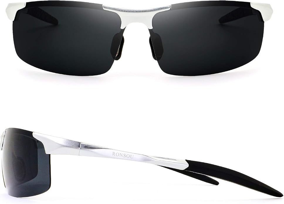RONSOU Men Sport Al-Mg Polarized Sunglasses Unbreakable for Driving Cycling Fishing Golf