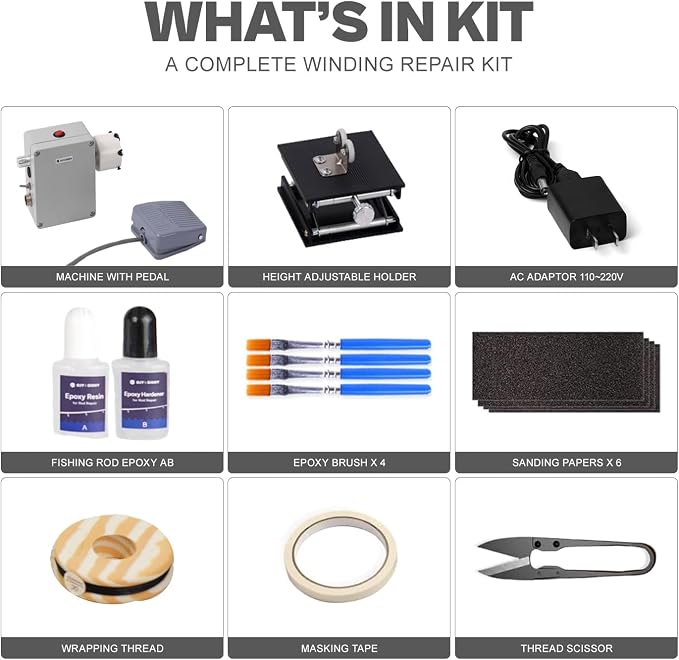 OJYDOIIIY Fishing Rod Repair Kit,Rod Building Kit and Supplies,Wrapping and Winding Machine for Epoxy Drying
