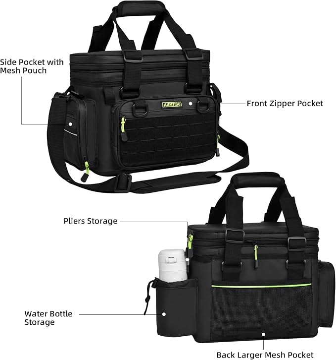 AUMTISC Fishing Tackle Bags for 3500/3600 Trays, Expandable Tackle Box Organizer Gear Storage Bag, with Rod Holders, Detachable Shoulder Strap, Freshwater or Saltwater Fishing Accessories Bags
