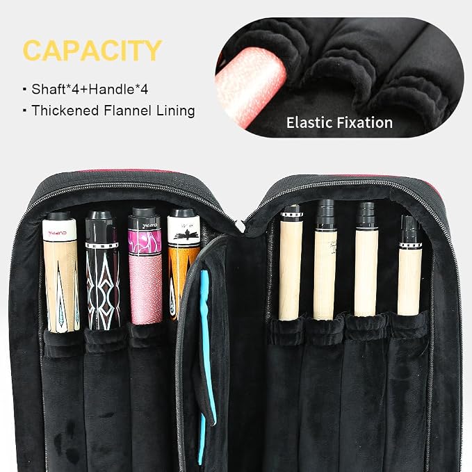 Pool Cue Case – Durable 4x4 & 4x5 Billiard Pool Cue Stick Carrying Case with Large Storage Space, Waterproof Billiards Accessories
