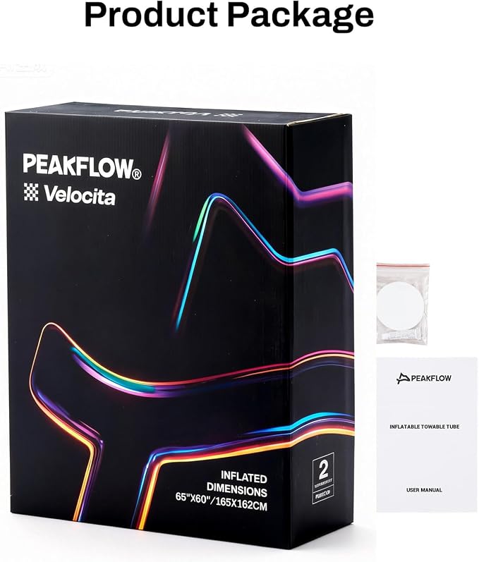 PEAKFLOW Towable Tube,Boat Tube,2 Person Models,Tubes for Boating,Lake & Ocean Fun, Inflatable Boat Tubes and Towables,65x60Inches Inflated,Velocita Series