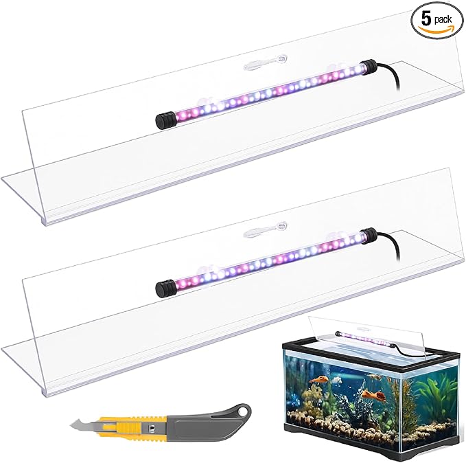 Sieral Aquarium Lids Polycarbonate Canopy with LED Light 2 Pcs Set 22.95 x 11.5 x 0.12 Inch for 33/40/55 Gallon with Center Brace Aquariums Cover Fish Tank Lid with a Hook Knife, Clear