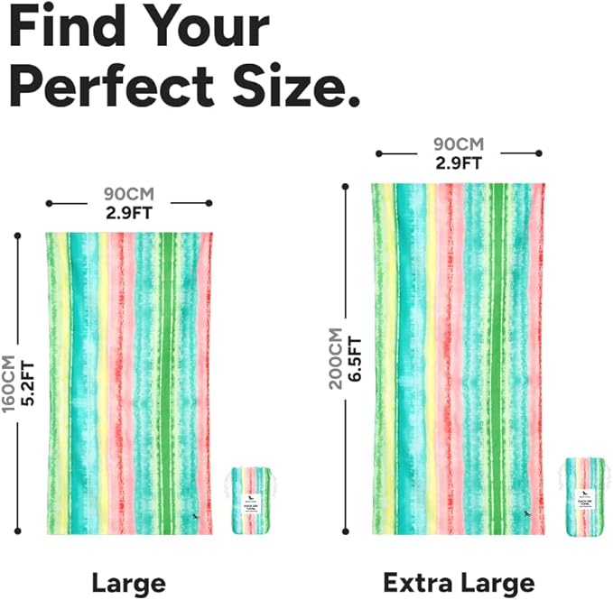 Dock & Bay Beach Towel - Quick Dry, Sand Free - Compact, Lightweight - 100% Recycled - Includes Bag - Watermelon Sugar - Extra Large (200x90cm, 78x35)