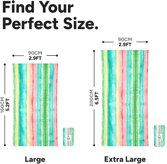 Dock & Bay Beach Towel - Quick Dry, Sand Free - Compact, Lightweight - 100% Recycled - Includes Bag - Watermelon Sugar - Large (160x90cm, 63x35)