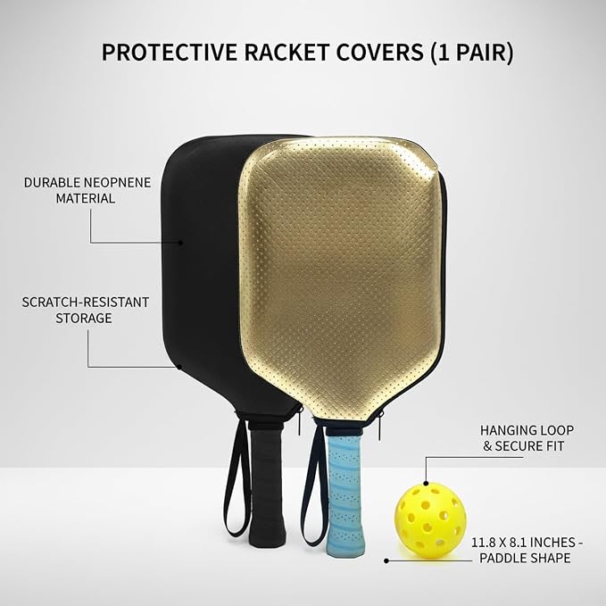 2-Pack Neoprene Racket Covers for Table Tennis & Badminton, Protective Storage Sleeves with Hanging Loop, Scratch-Resistant Paddle Cases