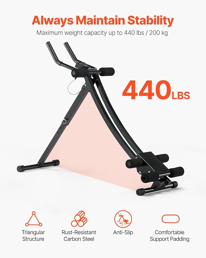 VEVOR AB Workout Machine, Ab Workout Equipment at Home Gym, Core & Abdominal Trainers for Women, 440 lbs Weight Capacity Strength Training Ab Cruncher, Foldable Adjustable Fitness Exerciser
