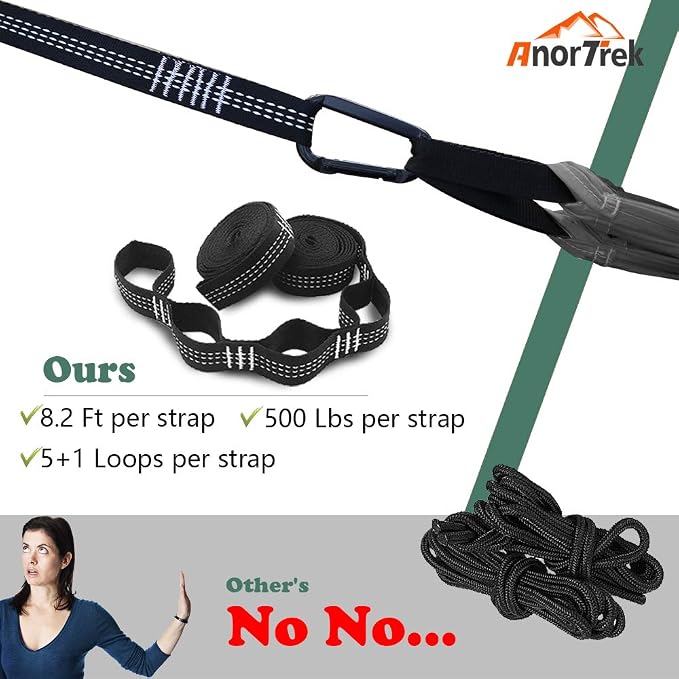 AnorTrek Camping Hammock with Mosquito Net, Double & Single Lightweight Portable Hammocks with Tree Straps, Parachute Hammock for Camping, Backpacking