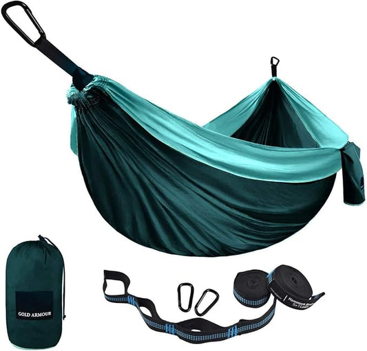 Gold Armour Camping Hammock - Portable Hammock Single Hammock Camping Accessories Gear for Outdoor Indoor Adult Kids, USA Based Brand (Turquoise & Seafoam)