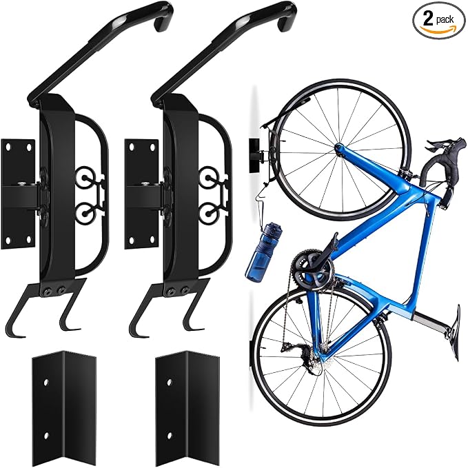 Swivel Bike Wall Mount, 2 PACK Heavy Duty Bike Rack for Garage Storage, Space-Saving Vertical Bicycle Hanger Holds 66 lbs, Adjustable Rotation, Anti-Rust, for Cyclists Homeowners Families
