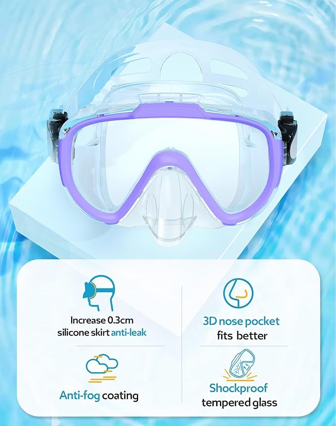 Snorkel Set with Fins for Adults, Snorkeling Gear for Adults Men and Women, Snorkle, Mask Set Adults Dry Top Snorkel Mask Combo Set with Travel Bag for Snorkeling, Diving, Swimming