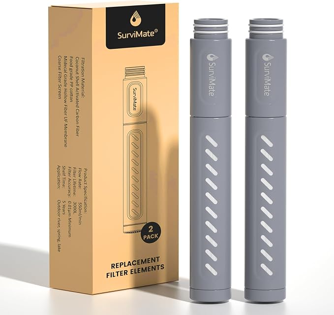 SurviMate Replacement Filter for Filtered Water Bottle with 5-Stage Intergrated Straw, for Camping, Hiking, Backpacking and Travel