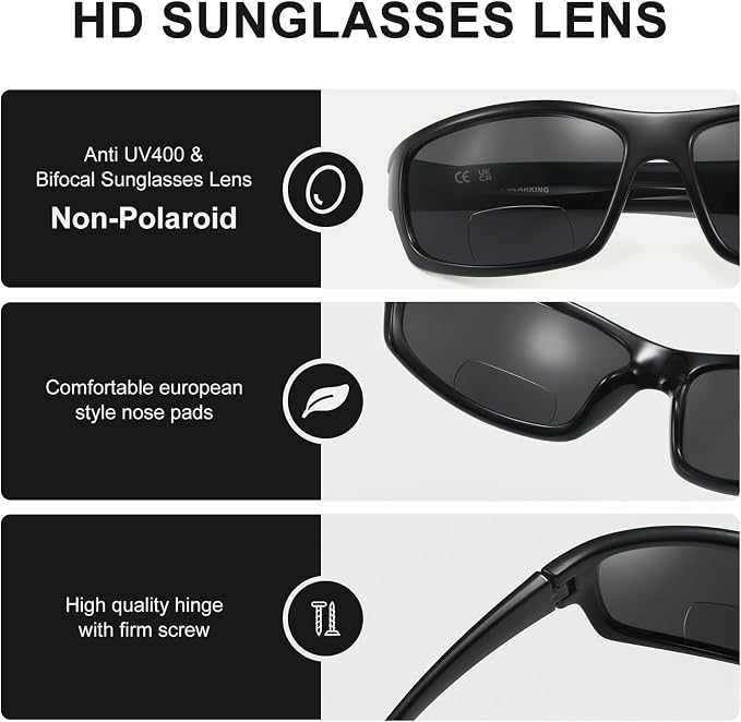 POLARKING Bifocal Reading Sunglasses for Men and Women,Wrap Around Sport Fishing Reader Sun Glasses UV Protection Eyewear