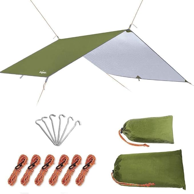 Unigear Hammock Rain Fly, 16.4/14.4/13/10ft Camping Tarp, UV Protection & Waterproof & Lightweight for Camping, Backpacking and Outdoor Adventure (Green, 9.8 * 9.8ft)