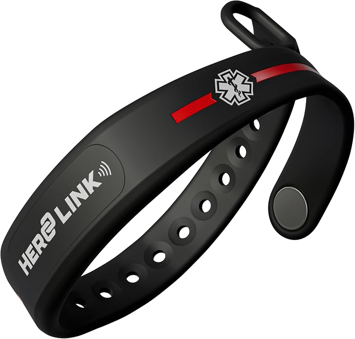 Hero Link® Medical ID Bracelet & Wellness Wristband – Adjustable Silicone, Waterproof, Heat-Resistant, Smart Band with NFC Tag for Instant Emergency Info Access