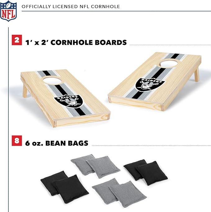 NFL Football Portable Size 1' x 2' Solid Wood Cornhole Set with Direct Print HD Team Graphics – Travel Size