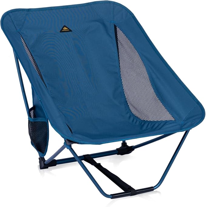 iClimb Low Ultralight Compact Camping Folding Chair with Side Pocket and Carry Bag (Blue)