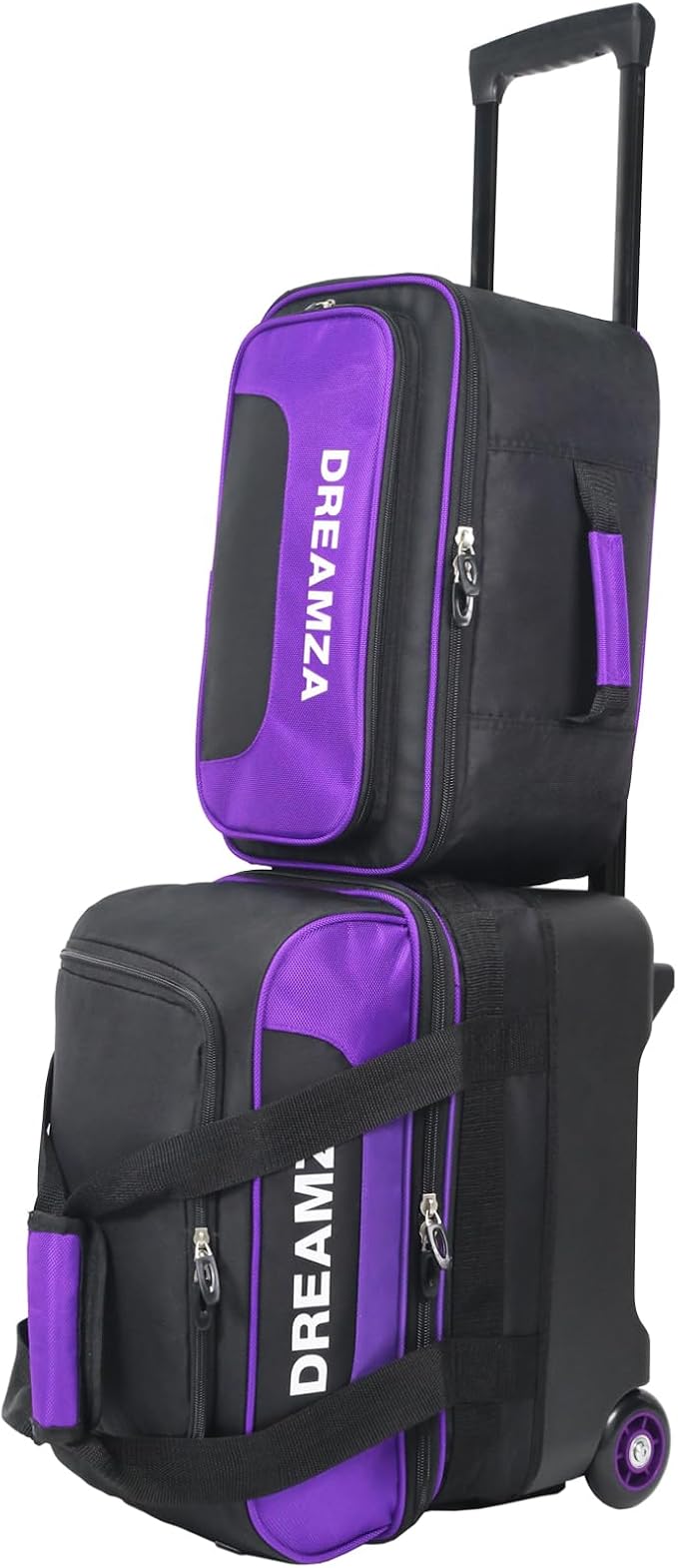 Single Bowling Ball Bag with Wheels, Deluxe Rolling Bowling Bags 1 Ball and Shoes Pocket w/Molded BallCup, Bonus Storage Bag, 40" Retractable Handle - Large 1 Ball Bowling Bags with Wheels