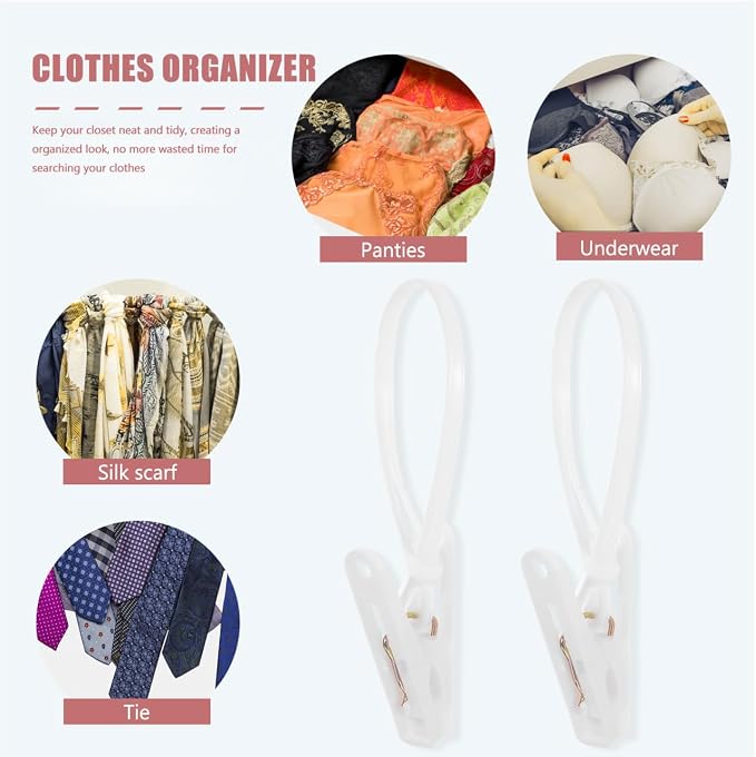 Unomor 60Pcs Windproof Clothes Clips with Rope Hook Heavy Duty Clothes Pins for Hanging Socks Towels Underwear Portable Drying Clips for Home Travel Outdoor Use 4.72In