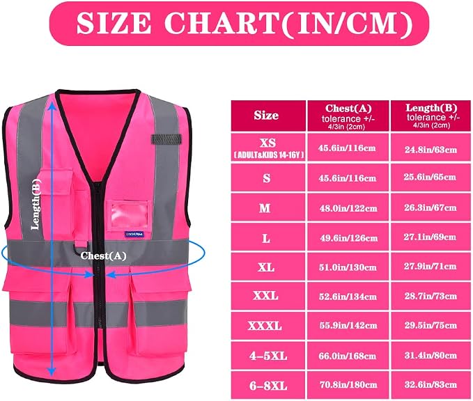 A-SAFETY Pink High Visibility Safety Vest with Reflective Strips, Multiple Colors Available,X-Large