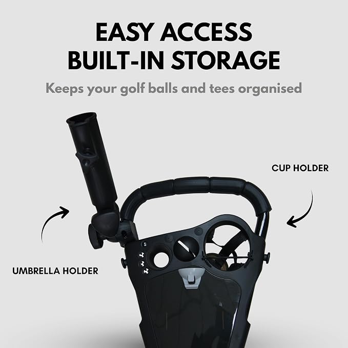 Qwik-Fold 3-Wheel Golf Push Cart with Foot Brake – 1-Second Fold & Unfold Folding Golf Trolley, Lightweight Aluminum Frame, Adjustable Handle, Ball-Bearing Wheels, Umbrella Holder & Storage