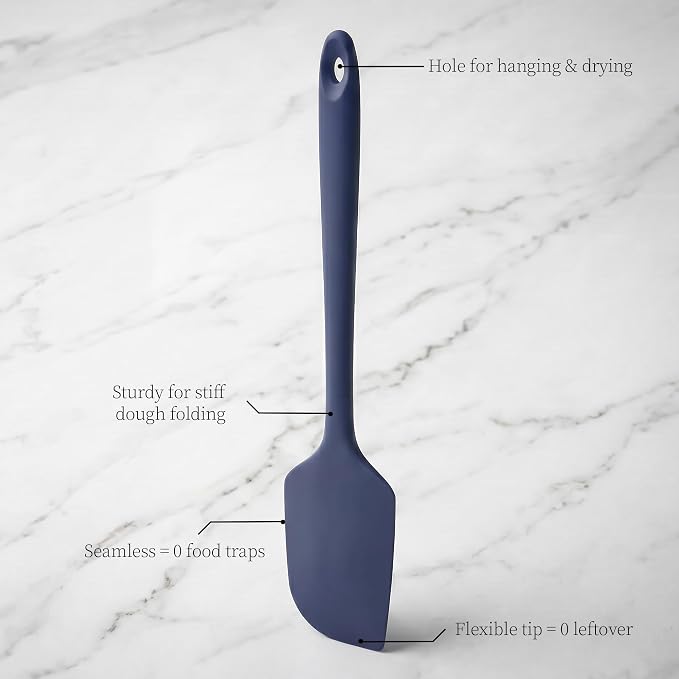 600ºF Heat Resistant Spatulas, High Heat Food Safe Semless Kitchen Silicone Scraper Set for Cooking Baking Mixing Scraping Stirring Nonstick Cookware Pan Bowl (3Pcs,Midniaht Blue)