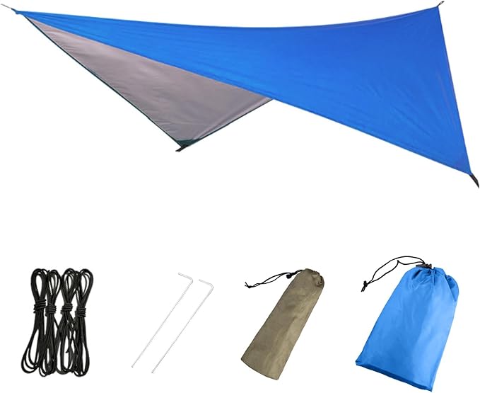 Azarxis Hammock Camping Tarp Rain Fly, Waterproof Tent Shelter Awning Sunshade Cloth Picnic Mat for Outdoor Hiking Beach Backpacking - Included Guy Lines & Stakes