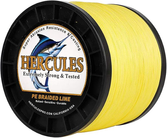 HERCULES Cost-Effective Super Cast 8 Strands Braided Fishing Line 10LB to 300LB Test for Salt-Water,109/328/547/1094 Yards(100M/300M/500M/1000M),Diam.#0.12MM-1.2MM,Hi-Grade Performance,Variety Colors